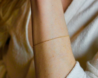 Ultra Dainty Solid 14k Yellow or White Gold Chain Bracelet - Delicate 14k Pure Gold Thin Cable Chain Bracelet - 14k Gold Layering Bracelet