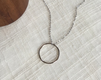 White Gold Eternity Ring Karma Necklace - Simple Pure 14k Gold Eternity Necklace - 14k White Gold Karma Gold Circle Ring Choker Necklace