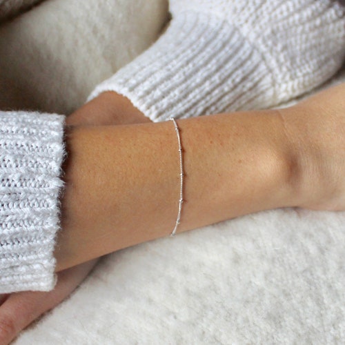 Pure 14k White Gold Bead Chain Bracelet Tiny Delicate 14k Etsy