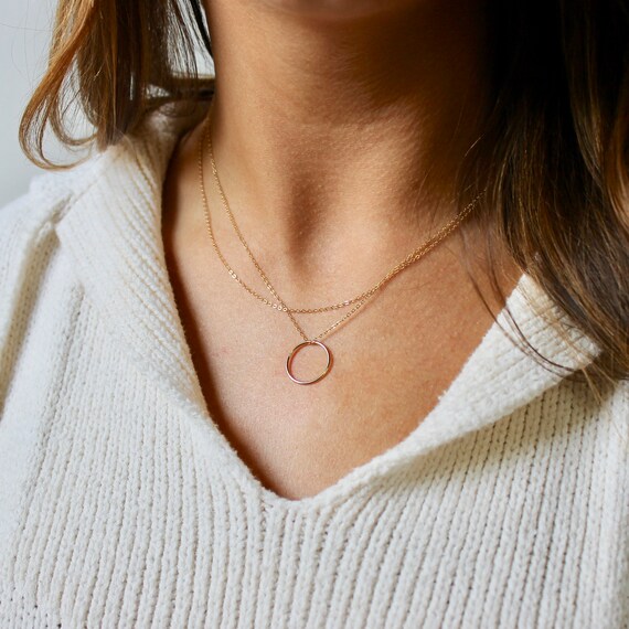 Layered Eternity Ring Necklace Double 14k Chain Karma Ring