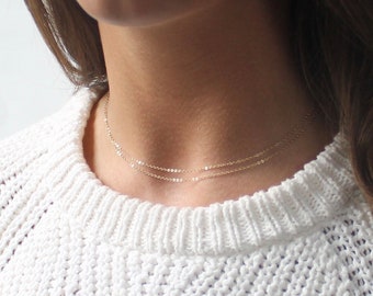 Delicate Double Strand Necklace - 14k Gold Multi-Strand Necklace - Pure 14k Gold Double Strand Necklace - Dainty Choker Chain Necklace