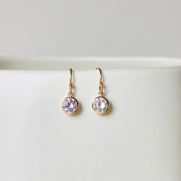 Diamond Drop Earrings - Dainty CZ + Solid 14k Gold Dangle Earrings - April 14k Earrings - Bridal Earrings - Sparkly CZ 14k Gold Earrings