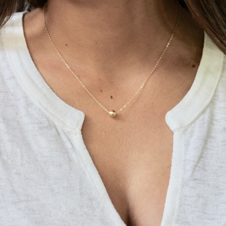 Solid 14k Gold Bead Necklace Simple 14k Gold Friendship Etsy