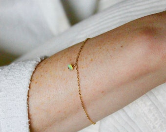 Pure 14k Gold Opal Birthstone Bracelet - Simple + Dainty Solid 14k Birthstone Bracelet - Delicate Fine Jewelry Bracelet Gift for Her