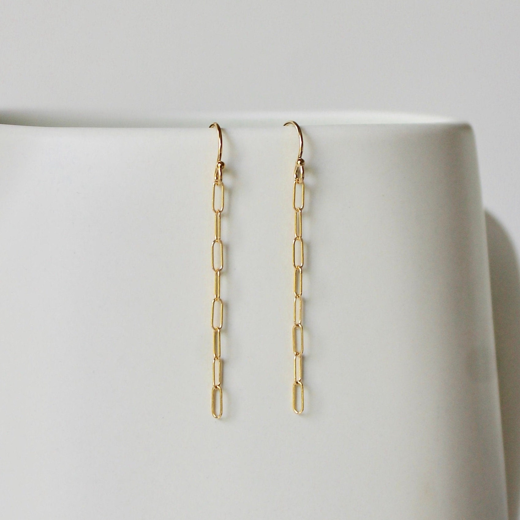 Simple Minimalist Chain Earrings Modern Dangle Rose Gold | Etsy