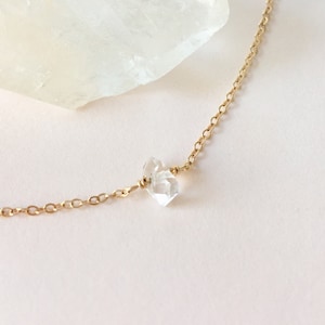 Delicate Herkimer Diamond Necklace - 14k Gold Herkimer Diamond Quartz Necklace - Minimal Raw Crystal Quartz 14k Gold Necklace