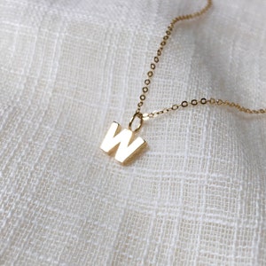 Initial W Necklace Gold Letter W Charm Necklace 14k Gold Dainty Letter