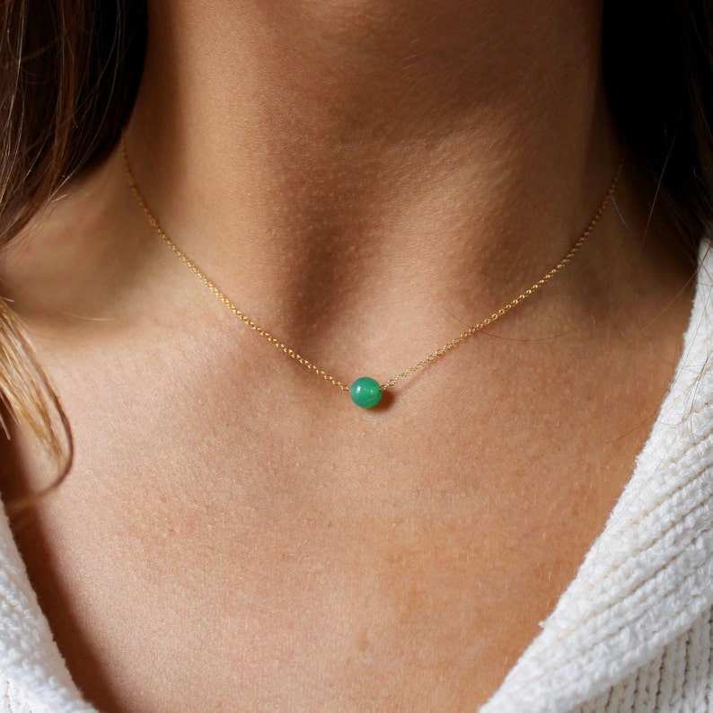 May Birthstone Necklace - 14k Gold May Necklace - Solid 14k May Birthstone Drop Necklace - Pure 14k Gold Green Onyx May Birthstone Necklace 