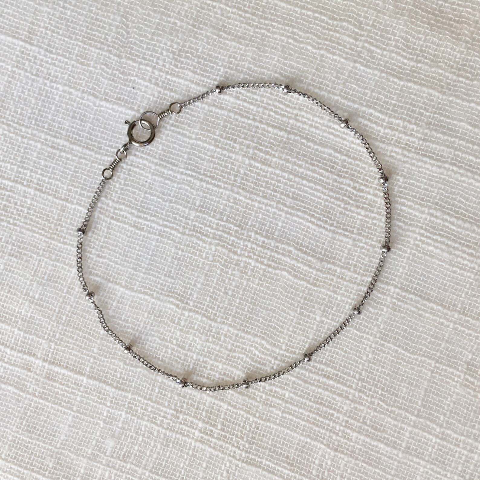Pure 14k White Gold Bead Chain Bracelet Tiny Delicate 14k Etsy Canada
