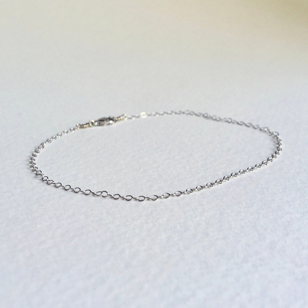 Ultra Dainty Solid 14k White Gold Chain Anklet - Simple + Delicate 14k Pure White Gold Cable Chain Anklet - Solid White Gold Chain Anklet