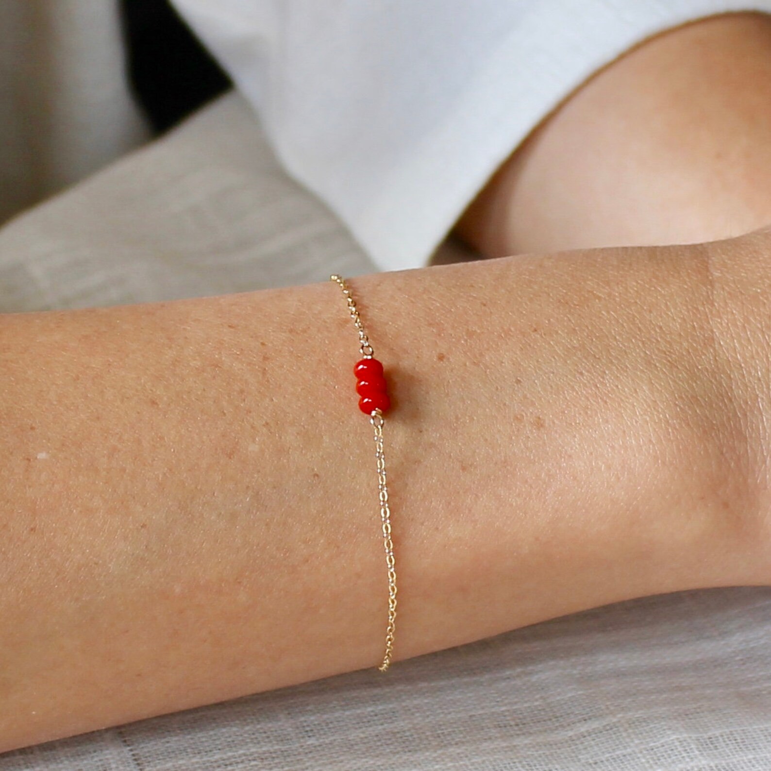 Red Coral Bracelet Simple Minimal Coral 14k Solid Pure Etsy