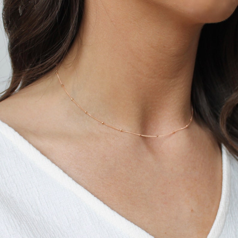 14k Solid Rose Gold Bead Short Chain Necklace Pure 14k Fine Etsy