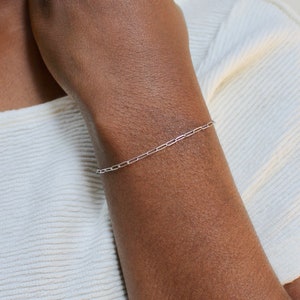 White Gold Cable Chain Bracelet - Delicate Large Link Solid 14k White Gold Bracelet - Open Drawn Cable 14k White Gold Bracelet