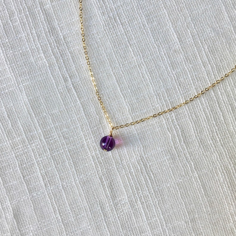 14k Gold Amethyst Necklace Solid 14k Gold February Pendant Etsy