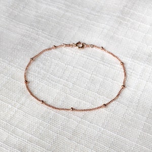 Pure 14k Rose Gold Bead Chain Bracelet - Solid 14k Gold Bead Bracelet Gift - Satellite Chain Bracelet in 14k Rose Gold Dainty Bead Bracelet