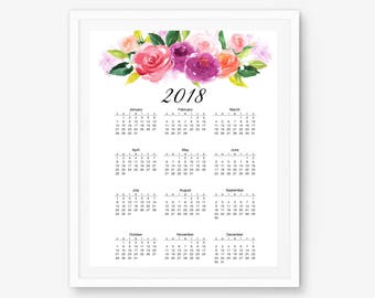 2018 calendar upper left printable calendar two thousand etsy