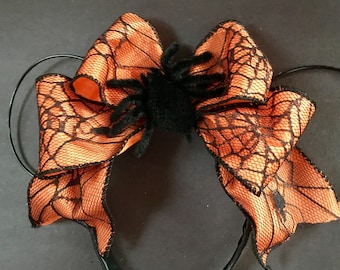 Halloween Ears, Wire Ears, Spider Ears, Orange and Black Ears, Spiderweb Ears, Spooky Ears, Minnie Ears, Mickey Ears
