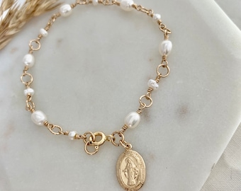 Jungfru Maria armband/ Pärlarmband/ 14 karat guldfyllt/ Signature Collection armband/ Fin present till henne.