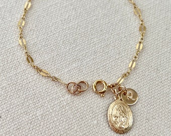 Virgin Mary Bracelet/ Personalized Bracelet/ Genuine 14 K Gold Filled/ Meaningful Gift.