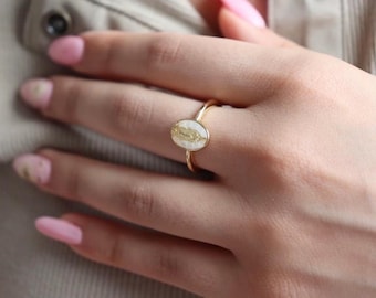 Anillo Virgen María de Madreperla, chapado en oro de 18 quilates, para uso diario