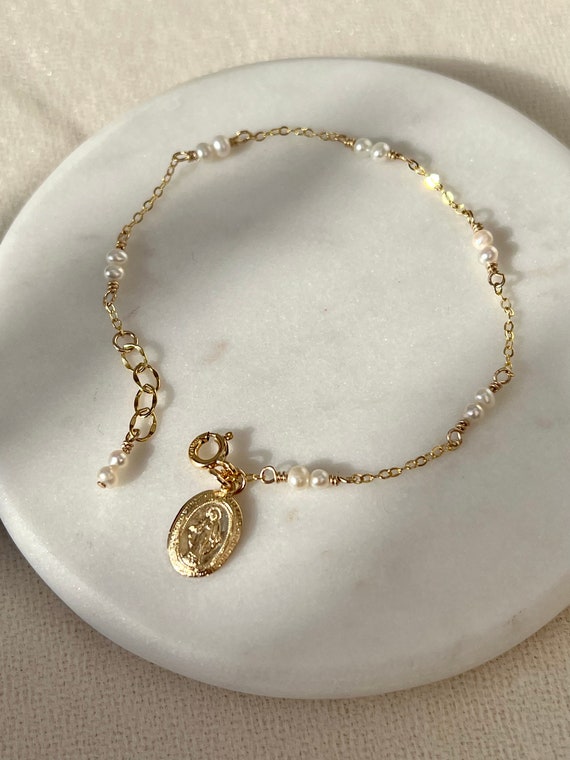 Bracciale A Catena In Argento Sterling Con Due Perline: Delicati Gioielli Placcati In Oro - Italia - Foto 6