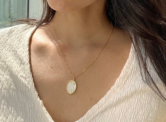 Virgin Mary Necklace/ Mother of Pearl 