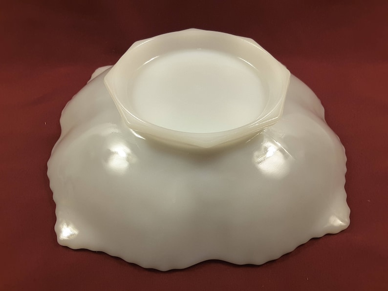 Pedestal Raised Grapevine Design Anchor Hocking Milk Glass Bowl With Gold Trim