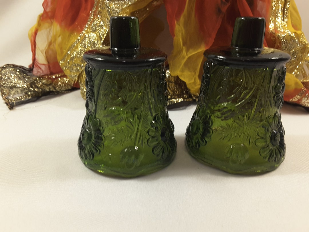 Vintage Green Votive Holders Two Piece Set Etsy