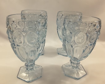 Vintage Fostoria Ice Blue Water Goblets with Cameo,  Set of 4