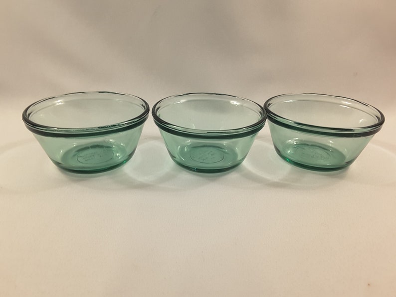 Vintage Green Transparent Glass Custard CupsRamekins Set of 3