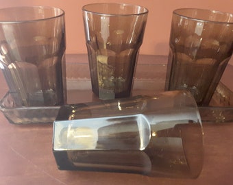 Vintage Moca/Brown Glasses by Libbey;; Gibraltar Duratuff Coolers/ Beer Glasses, Set of 4