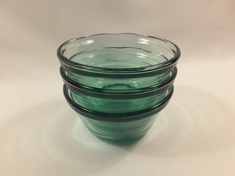 Vintage Green Transparent Glass Custard CupsRamekins Set of 3