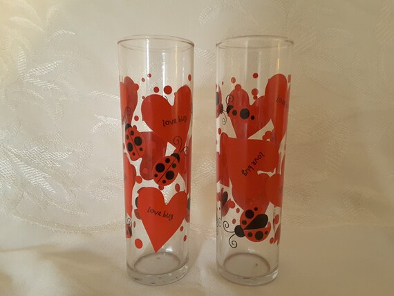 Love Bug Ladybug And Hearts Vase Vintage Indiana Glass Etsy