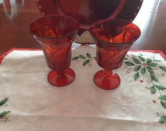 Vintage Fostoria Jamestown Ruby Red Glasses; Ruby Red Glasses; Christmas Glasses