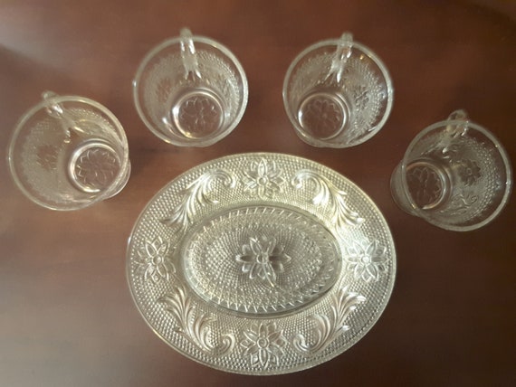 Vintage Indiana Glass Tiara Sandwich Snack Set, Clear Glassware