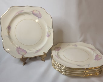 Tulip Eggshell Salad/Lunch Square Plates by Homer Laughlin, Set of 6