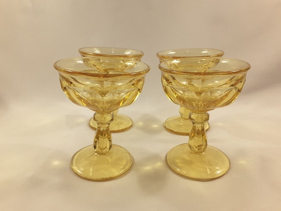 Fostoria Jamestown-Yellow Champagne/Tall Sherbert/Dessert Glasses, 4 Piece Set