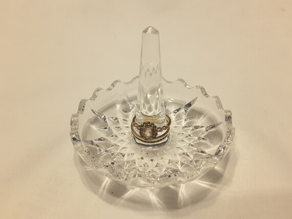 3 Minimalist Vanity Table Vintage Crystal Glass Ring Holder Old Fashioned Glamour Diamonds Jewellery Holder Clear Mid Century