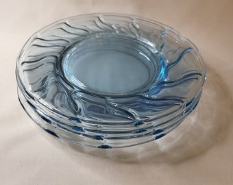 Vintage Fostoria Jamestown Blue Lunch Plates, Set of 4