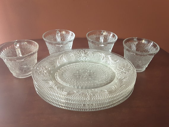 Vintage Indiana Glass Tiara Sandwich Snack Set, Clear Glassware
