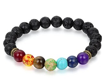 7 Chakra healing bracelet,Essential oil diffusing Lava bead,Energy bracelet,Lava Stone bracelet, Yoga bracelet, Stone therapy