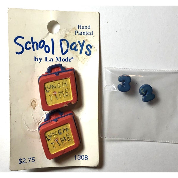 School Days Hand Painted La Mode Childs Buttons Shank Removable Vintage vn