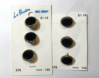 Le Bouton 6 Sewing Buttons Black/Gold Shank 5/8" (16MM) Buttons New  vn