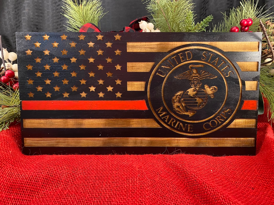 Laser Engraved Flag With United States Marine Emblem Can Be Etsy