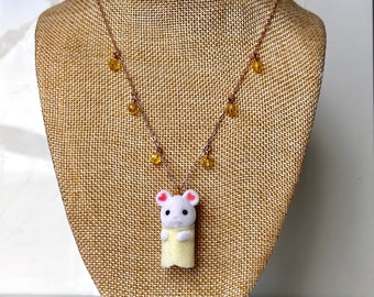 Calico critter necklace - Marshmallow Mouse Triplets