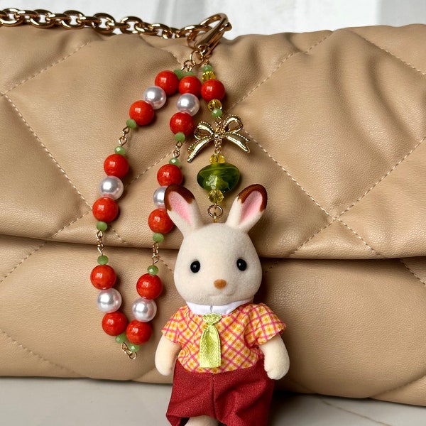 Calico critter bag charm - Chocolate Rabbit Family