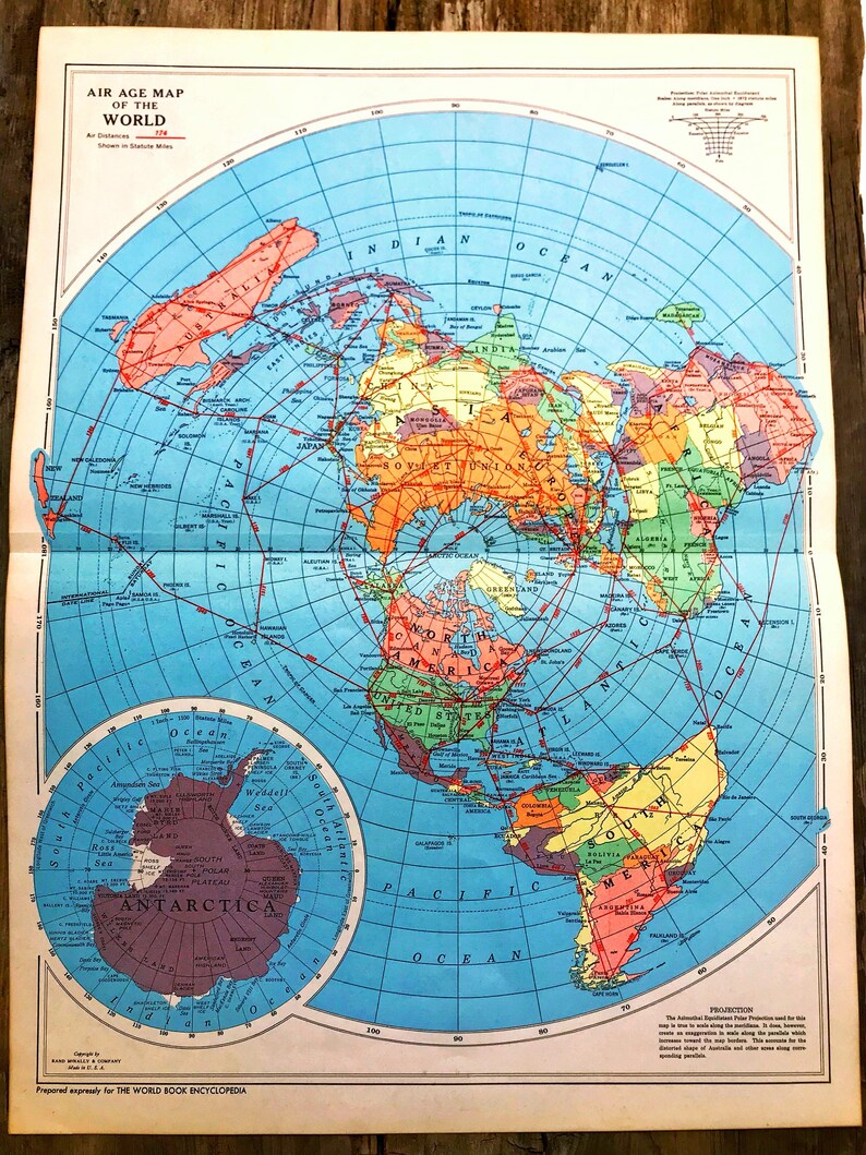 Aviation Ephemera Pack Pages 1957 Vintage World Map To Frame Image 0