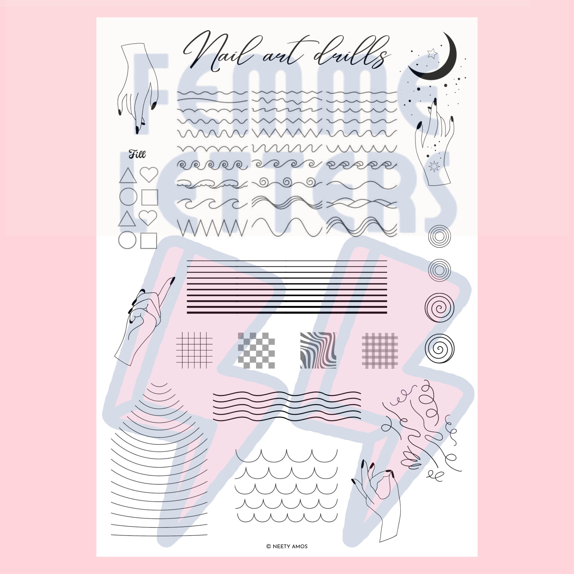Nail Art Design Practice Sheet, Nail Art Drill Worksheet, Nail Tech