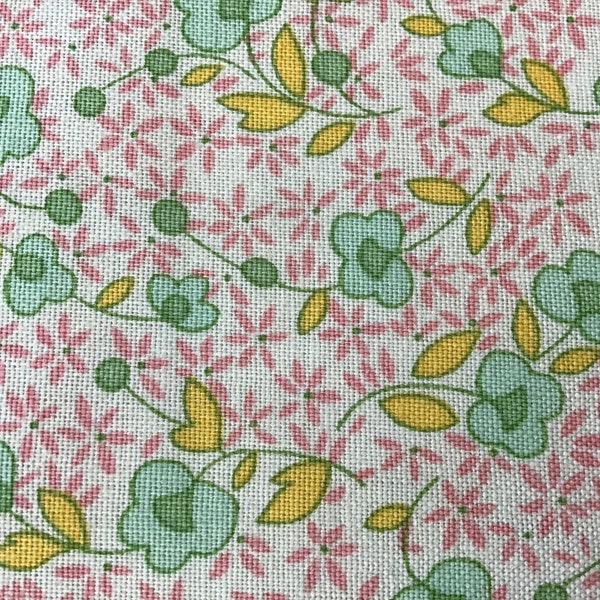 Green, yellow, pink small floral fabric, reproduction feedsack fabric,Windham,  22418, 1930s Quilt Fabric by the Yard, 100% Cotton