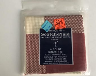 Flamingo Mills Scotch-Plaid Decorative Cross Stitch Fabric, 14 Ct. dark red